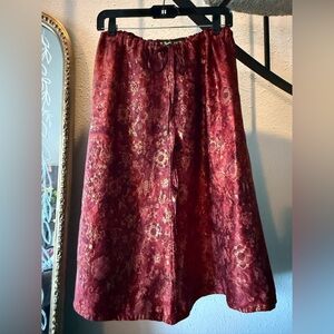 OOAK Silk Floral Red Skirt Gold